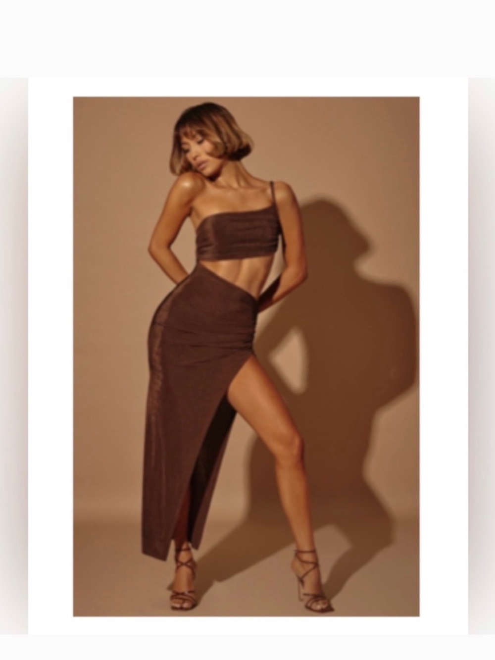 Oh Polly Chocolate Brown Cut Out Maxi Dress UK 10 US 6